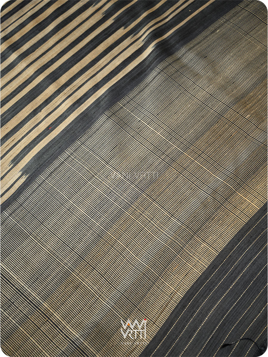 Slate Black Rekhaya  Ikat Handspun Tussar Silk Saree