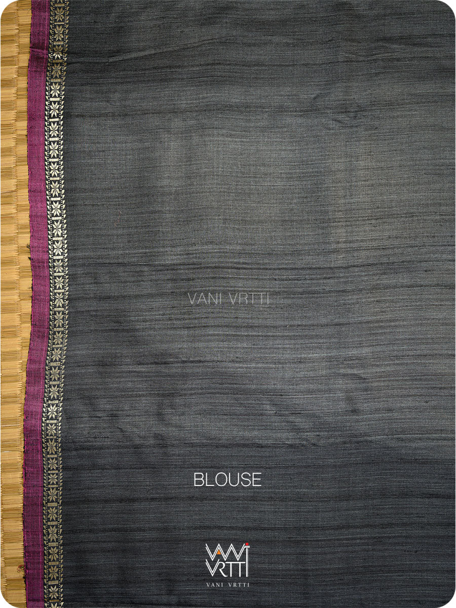 Slate Black Rekhaya  Ikat Handspun Tussar Silk Saree