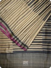 Slate Black Rekhaya  Ikat Handspun Tussar Silk Saree