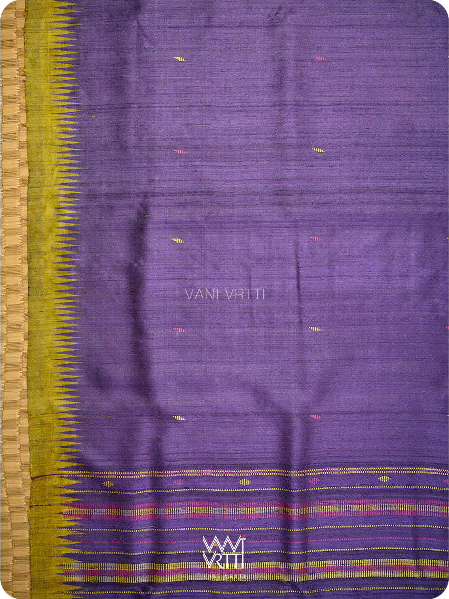 Deep Baingani Lime Green Magenta Ganga Jamuna Kondha Handspun Tussar Silk Saree