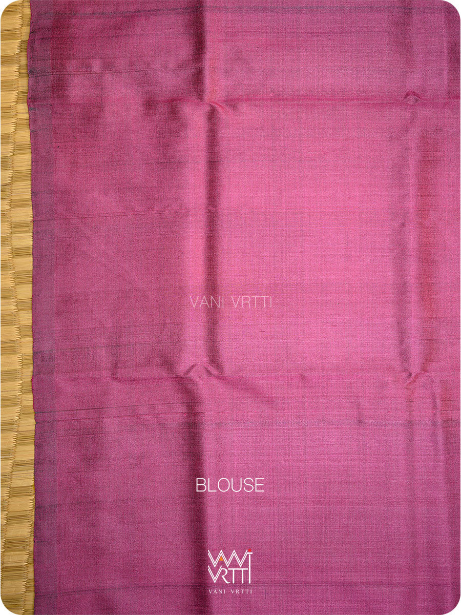 Deep Baingani Lime Green Magenta Ganga Jamuna Kondha Handspun Tussar Silk Saree