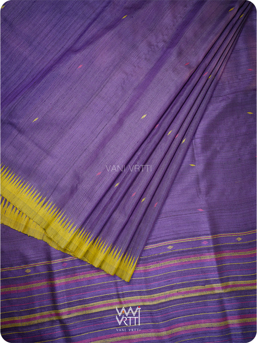 Deep Baingani Lime Green Magenta Ganga Jamuna Kondha Handspun Tussar Silk Saree