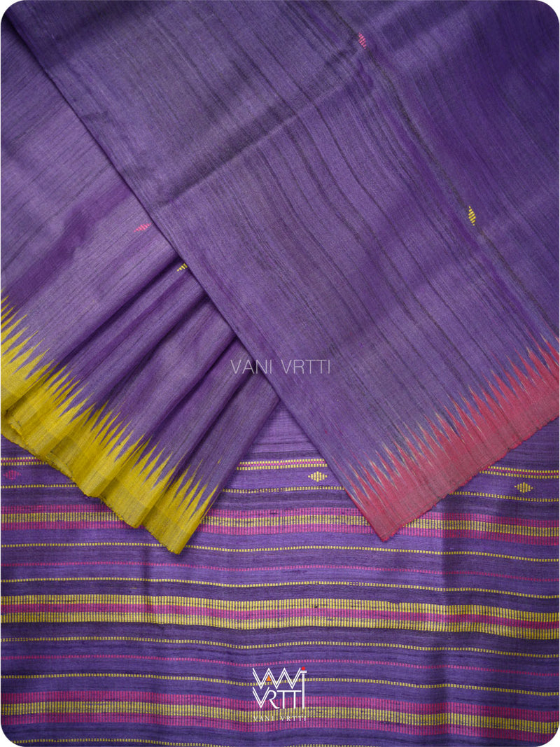 Deep Baingani Lime Green Magenta Ganga Jamuna Kondha Handspun Tussar Silk Saree