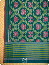 Deep Bottle Green Lotus Parrot Fine Cotton Ikat Saree