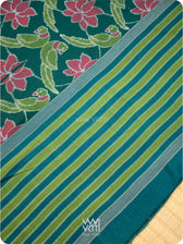 Deep Bottle Green Lotus Parrot Fine Cotton Ikat Saree