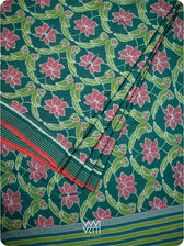Deep Bottle Green Lotus Parrot Fine Cotton Ikat Saree
