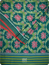Deep Bottle Green Lotus Parrot Fine Cotton Ikat Saree