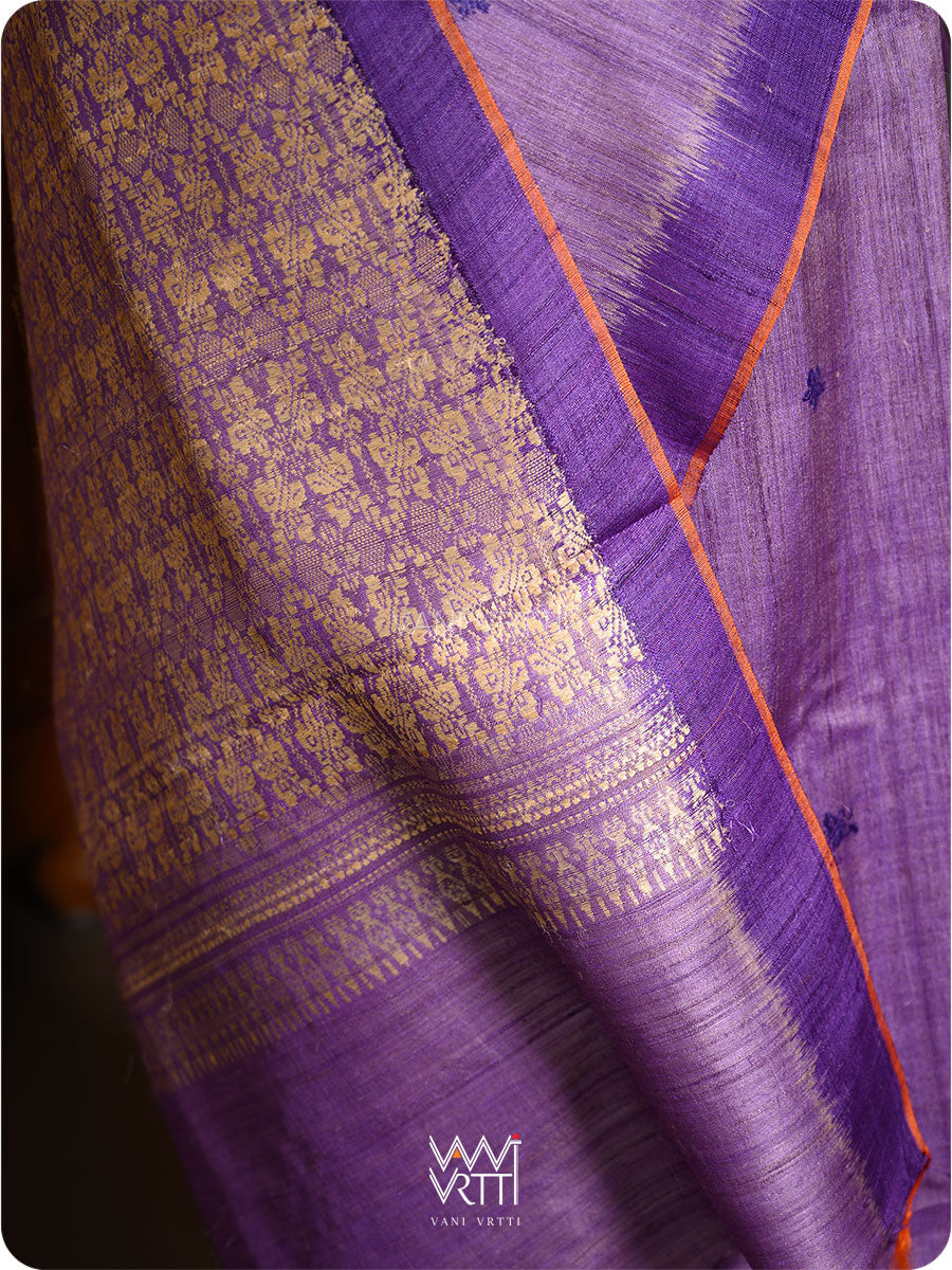 Deep Lavender Purple Nabh Butterfly Handspun Tussar Silk Saree