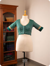 Emerald Green Wheat Flower Zardozi Cotton Ikkat Blouse