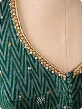 Emerald Green Wheat Flower Zardozi Cotton Ikkat Blouse