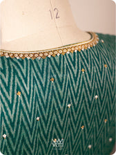 Emerald Green Wheat Flower Zardozi Cotton Ikkat Blouse