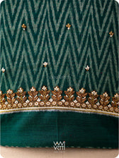 Emerald Green Wheat Flower Zardozi Cotton Ikkat Blouse