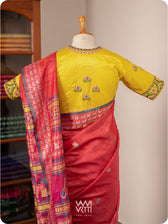 Yellow Lotus Parrot Hand Embroidery Tussar Silk Blouse