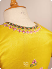 Yellow Lotus Parrot Hand Embroidery Tussar Silk Blouse