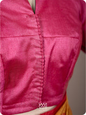 Rani Pink Marigold Plant And Butterflies  Hand Embroidery Tussar Silk Blouse