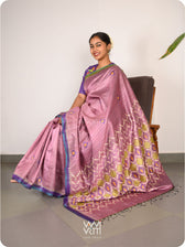 Deep Lilac Pomegranate Jaal Handspun Tussar Silk Saree