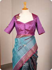 Reddish Purple Parijat Flowers And Nightingale Bird Hand Embroidery Tussar Silk Blouse