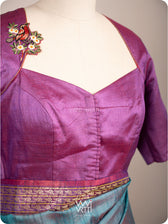Reddish Purple Parijat Flowers And Nightingale Bird Hand Embroidery Tussar Silk Blouse