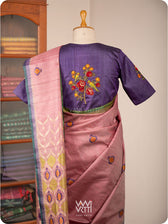 Deep Purple Pomegranate And Parrot  Hand Embroidery Tussar Silk Blouse