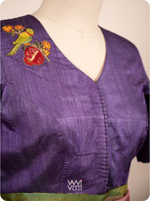 Deep Purple Pomegranate And Parrot  Hand Embroidery Tussar Silk Blouse