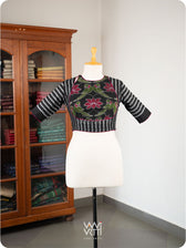 Black Lotus Parrot Parallel Deep Curved Yoke Cotton Ikat Blouse