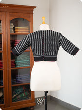 Black Lotus Parrot Parallel Deep Curved Yoke Cotton Ikat Blouse
