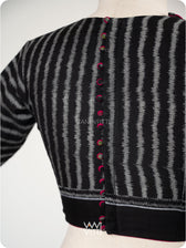 Black Lotus Parrot Parallel Deep Curved Yoke Cotton Ikat Blouse