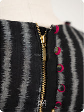 Black Lotus Parrot Parallel Deep Curved Yoke Cotton Ikat Blouse