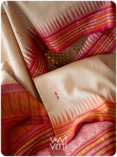 Off White Red Orange Ananta Handspun Tussar Silk Saree