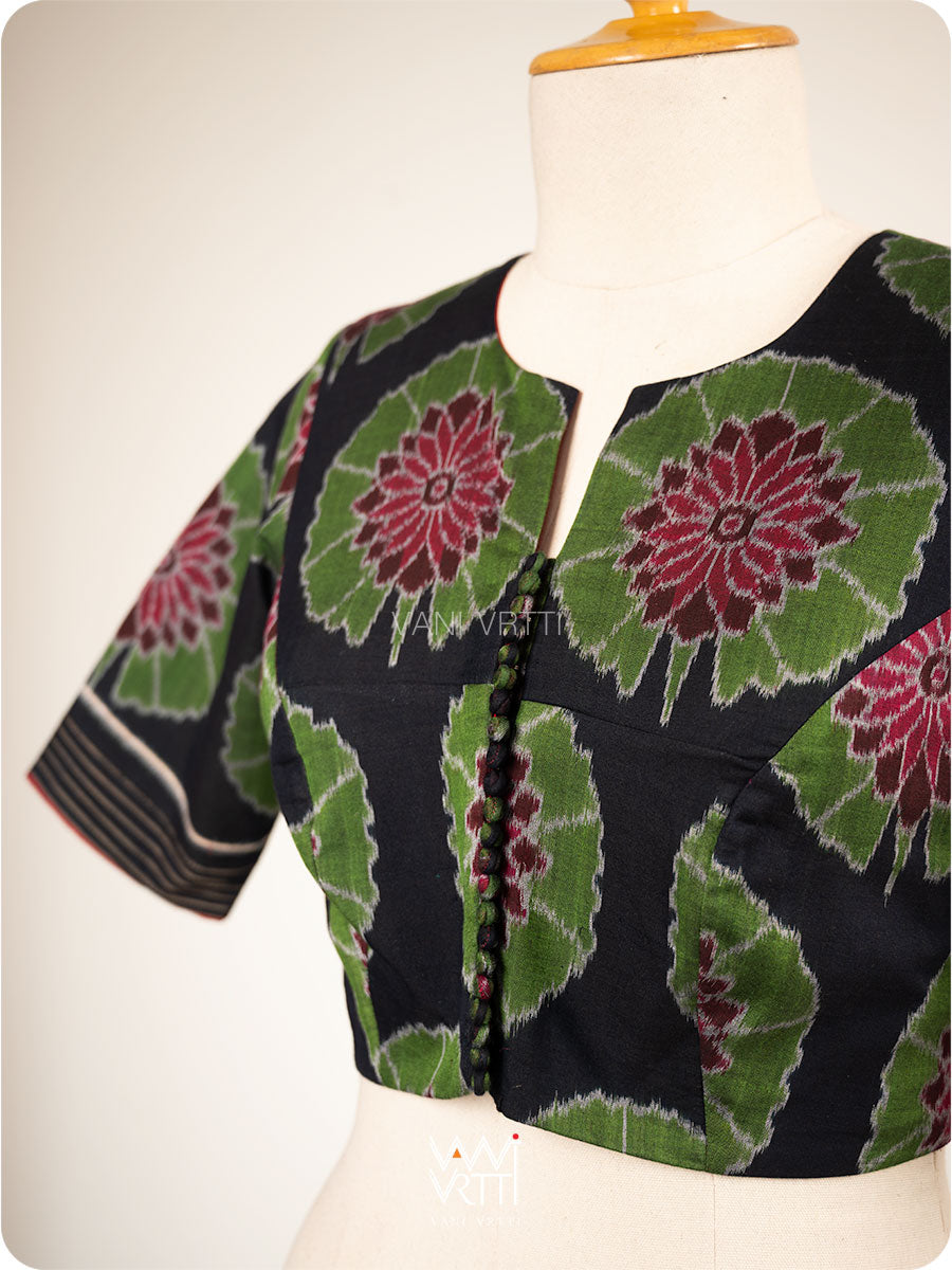 Black Lily Pond Cotton Ikat Blouse