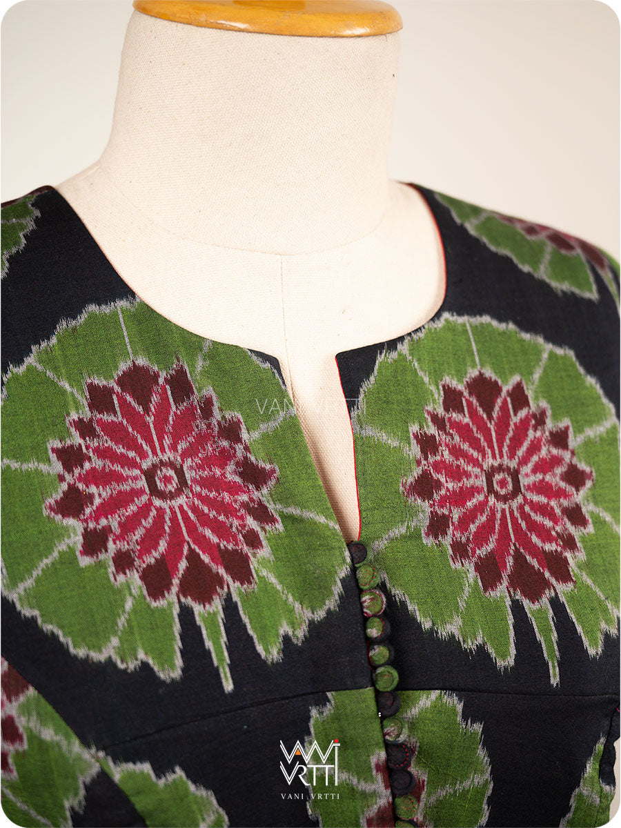 Black Lily Pond Cotton Ikat Blouse