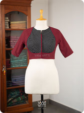 Madder Red Black Stripes Pot Yoke Kotpad Blouse