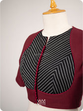 Madder Red Black Stripes Pot Yoke Kotpad Blouse