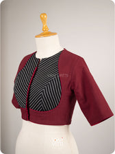 Madder Red Black Stripes Pot Yoke Kotpad Blouse