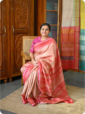Peach Red Nabh Handspun Tussar Silk Saree