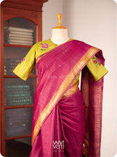 Banana Leaf Green Rose Flower And Bees Embroidery Tussar Silk Blouse