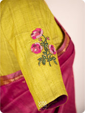 Banana Leaf Green Rose Flower And Bees Embroidery Tussar Silk Blouse