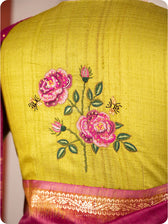 Banana Leaf Green Rose Flower And Bees Embroidery Tussar Silk Blouse