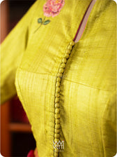 Banana Leaf Green Rose Flower And Bees Embroidery Tussar Silk Blouse