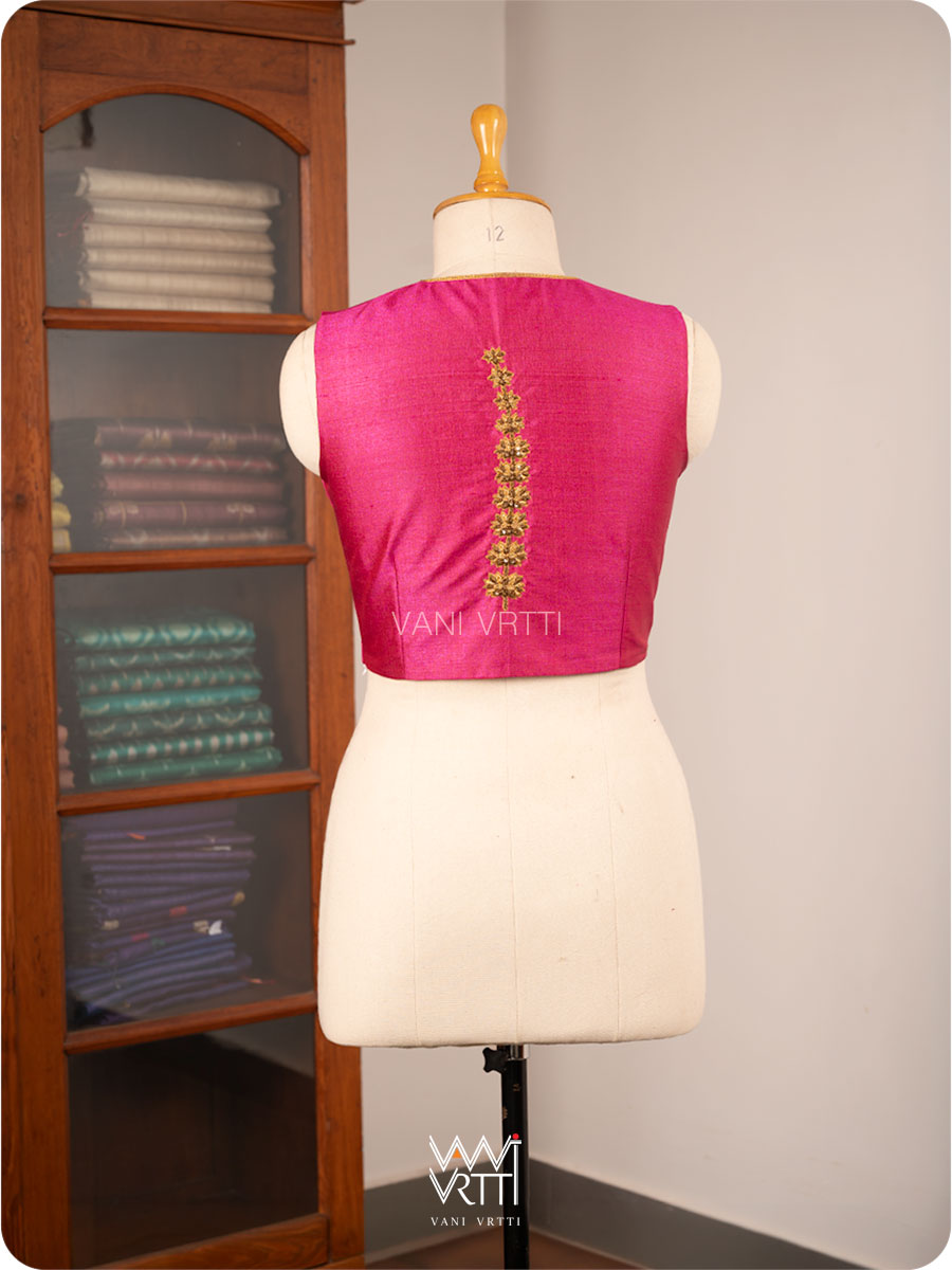 Pink Ashwagandha Flower Plant  Zardozi  Tussar Silk Blouse