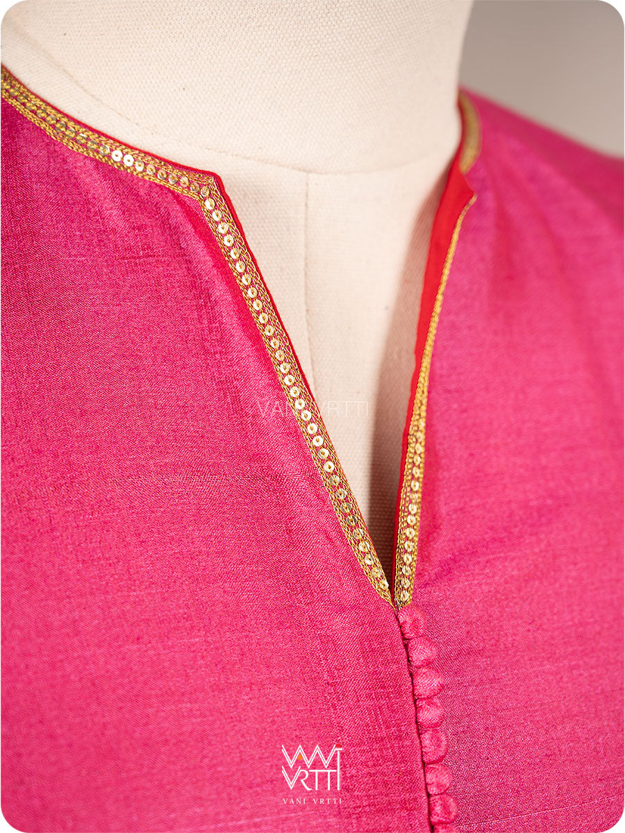 Pink Ashwagandha Flower Plant  Zardozi  Tussar Silk Blouse
