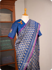 Royal Blue Madhumalati Flower And Humming Bird Hand Embroidery Tussar Silk Blouse