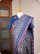 Royal Blue Madhumalati Flower And Humming Bird Hand Embroidery Tussar Silk Blouse