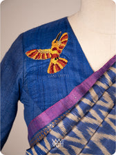 Royal Blue Madhumalati Flower And Humming Bird Hand Embroidery Tussar Silk Blouse