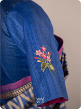 Royal Blue Madhumalati Flower And Humming Bird Hand Embroidery Tussar Silk Blouse