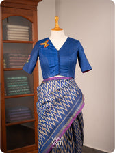 Royal Blue Madhumalati Flower And Humming Bird Hand Embroidery Tussar Silk Blouse