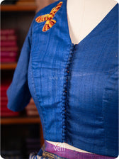 Royal Blue Madhumalati Flower And Humming Bird Hand Embroidery Tussar Silk Blouse