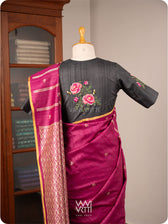 Black Rose Flower And Bees Embroidery Tussar Silk Blouse