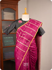 Black Rose Flower And Bees Embroidery Tussar Silk Blouse