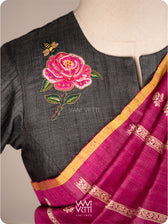 Black Rose Flower And Bees Embroidery Tussar Silk Blouse